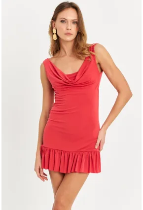 Kadın Mercan Degaje Yaka Mini Elbise HOR0078