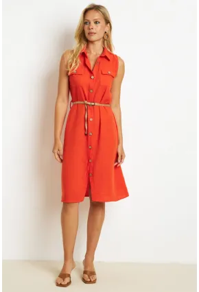 Kadın Mercan Kemerli Gömlek Midi Elbise SGT404