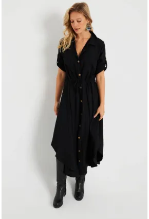 Kadın Midi Gömlek Elbise Siyah Q984