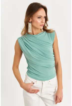 Kadın Mint Büzgülü Kolsuz Bluz LPP1205-90
