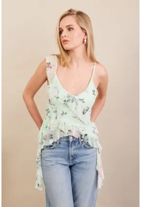 Kadın Mint Desenli Fırfırlı Şifon Bluz FS033