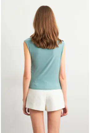 Kadın Mint Düğme Detaylı Büzgülü Bluz LPP1205-1