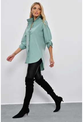Kadın Mint Gizli Düğmeli Uzun Gömlek SF2001