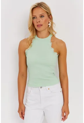 Kadın Mint Halter Yaka Dantelli Bluz MK04