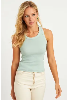 Kadın Mint Halter Yaka Fitilli Bluz MK11