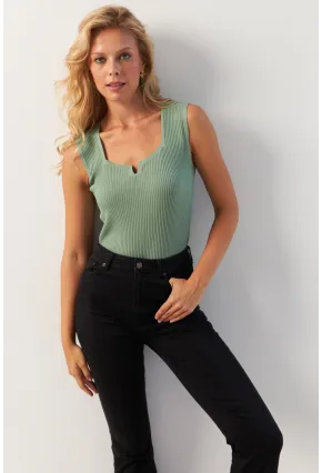 Kadın Mint Kare Yaka Triko Bluz SMT243