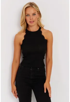 Kadın Mint-Siyah Halter Yaka Dantelli Bluz MK08