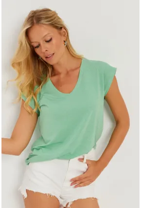 Kadın Mint V Yaka Simli Bluz RX436