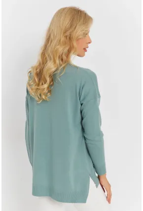 Kadın Mint V Yaka Triko Kazak YİL549