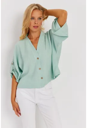 Kadın Mint Yarasa Kol Kısa Gömlek GÇ160