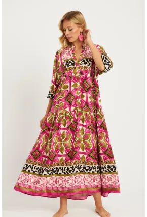 Kadın Mor Desenli Midi Elbise GÇ169