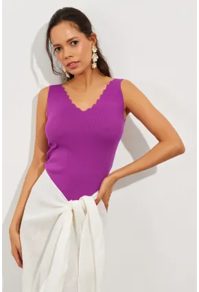 Kadın Mor Merdiven Yaka Triko Bluz YV83