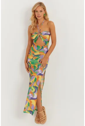 Kadın Multi Boyun Bağlamalı Desenli Midi Elbise MEN2041