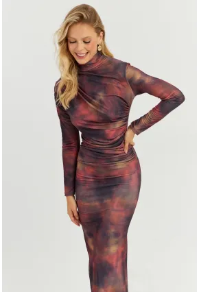 Kadın Multi Büzgülü Desenli Midi Elbise MON118