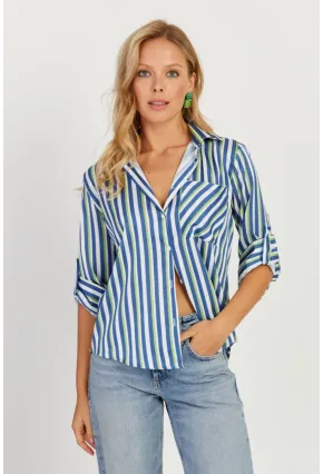 Kadın Multi Çizgili Saten Gömlek SF2536