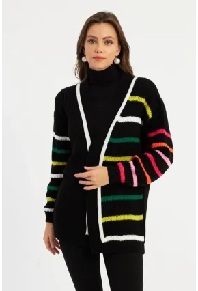 Kadın Multi Çizgili Triko Hırka MSMT2427