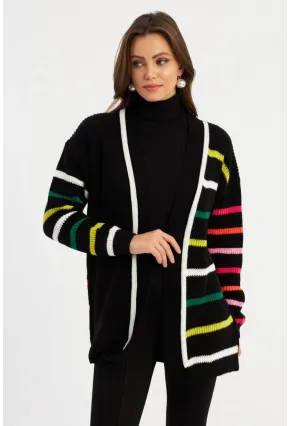 Kadın Multi Çizgili Triko Hırka SMT2427