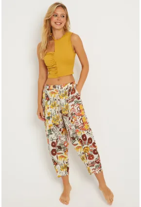 Kadın Multi Desenli Keten Şalvar Pantolon K1253