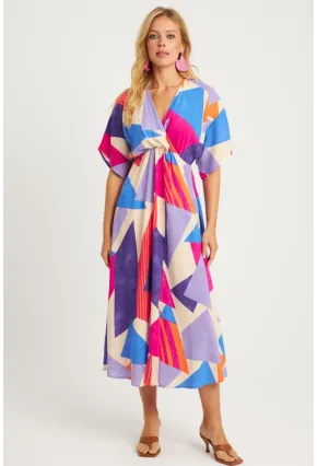 Kadın Multi Desenli Kruvaze Midi Elbise HT108