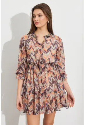 Kadın Multi Desenli Şifon Mini Elbise ROP107