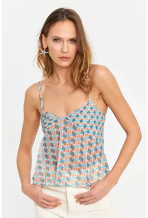 Kadın Multi Desenli Tül Crop Bluz SB309