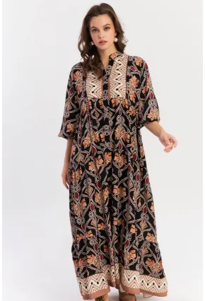 Kadın Multi Etnik Desenli Maxi Dokuma Elbise ALO228