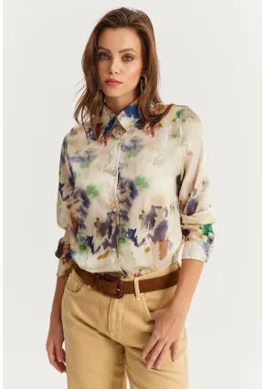 Kadın Multi Taş Düğmeli Desenli Gömlek MLVF9