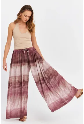 Kadın Mürdüm Desenli Salaş Pantolon TW26