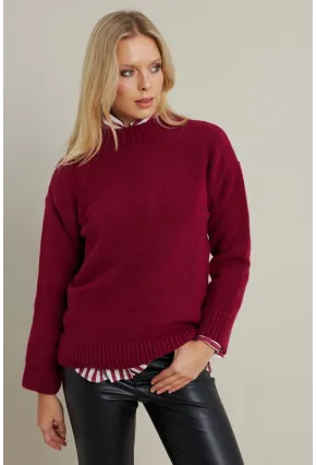 Kadın Mürdüm Triko Kazak AYD390