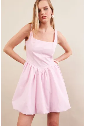 Kadın Pembe Askılı Mini Balon Elbise ERL105