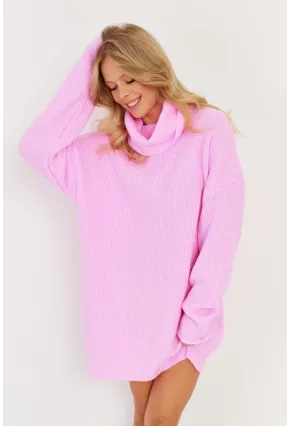Kadın Pembe Balıkçı Yaka Triko Tunik KZ2504