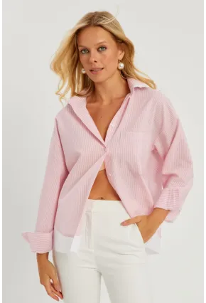 Kadın Pembe Çizgili Gömlek SF2551