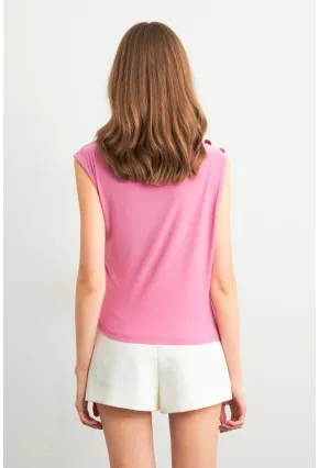 Kadın Pembe Düğme Detaylı Büzgülü Bluz LPP1205-1