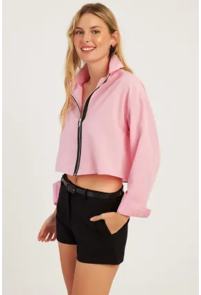 Kadın Pembe Fermuarlı Kısa Gömlek SF2541