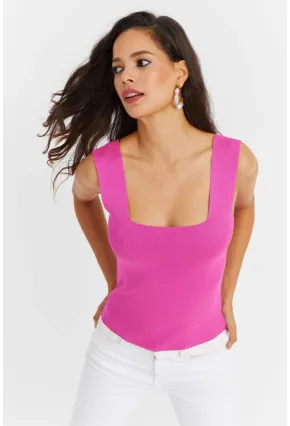 Kadın Pembe Kare Yaka Triko Bluz YV87