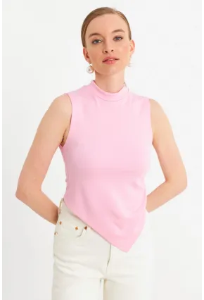 Kadın Pembe Kolsuz Crop Bluz ZH07