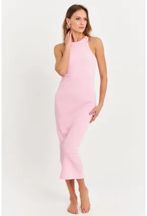 Kadın Pembe Kolsuz Kaşkorse Midi Elbise EY3049