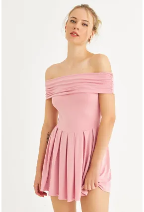 Kadın Pembe Madonna Yaka Midi Elbise MON1262-1