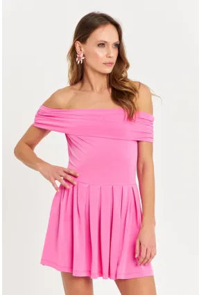Kadın Pembe Madonna Yaka Mini Elbise MON1262