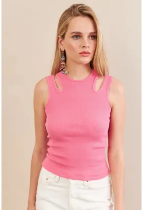 Kadın Pembe Omuz Pencereli Bluz MK20