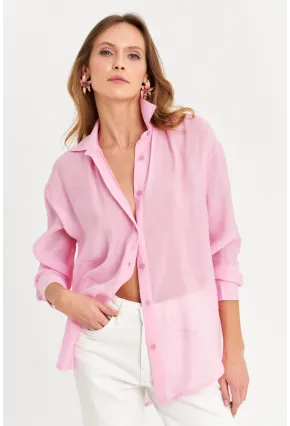 Kadın Pembe Sırtı Açık Gömlek MOD2369