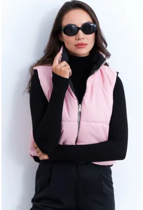 Kadın Pembe-Siyah Çift Taraflı Şişme Kısa Yelek MX12