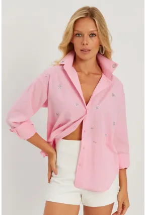 Kadın Pembe Taşlı Gömlek SF2550