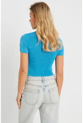 Kadın Pencereli Crop Bluz Mavi AYD278