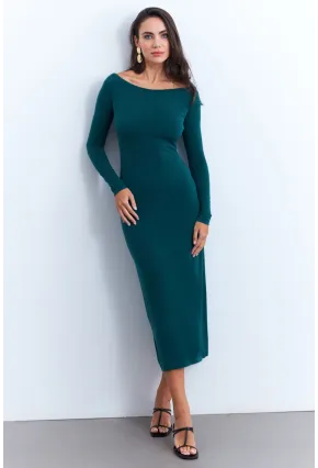 Kadın Petrol Kayık Yaka Maxi Yılbaşı Elbise HOR03