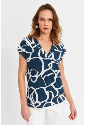 Kadın Petrol V Yaka Salaş Bluz MLPP643