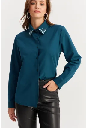 Kadın Petrol Yakası Taşlı Gömlek ZER413