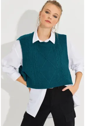 Kadın Petrol Yanları Bağlamalı Süveter YV210