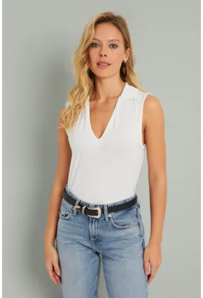 Kadın Polo Yaka Bluz Beyaz AYD276