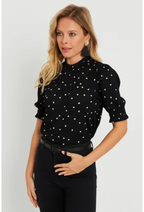 Kadın Puantiyeli Bluz Siyah AYD283